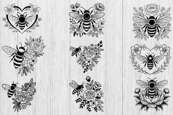 Bee with Flowers Svg Bundle, Honeycomb