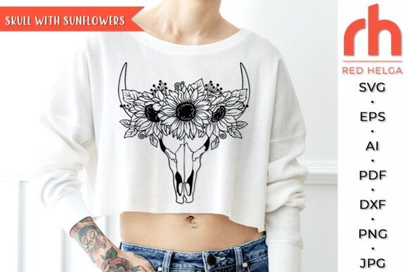 Cow Skull with Sunflowers SVG, Boho Cow Review