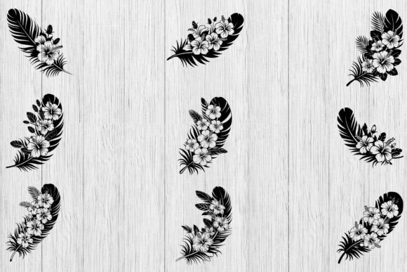 Floral Feather Vector Art Bundle, Floral