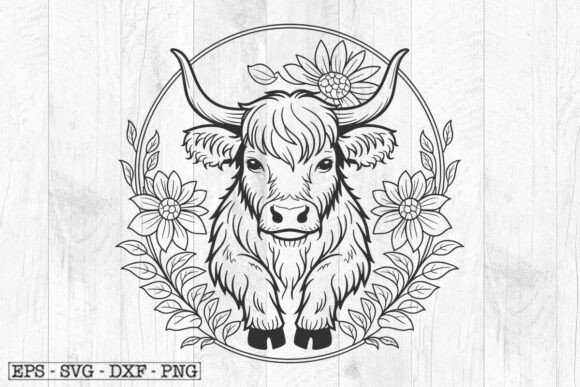 Floral Highland Cow Svg , Cute Highland