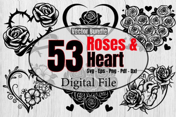 Roses and Heart Svg Bundle, Floral Heart